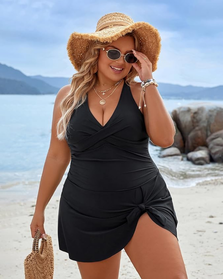 Aliams | Plus Size Einteiler Schwimmdress Badeanzug Bauchkontrolle Badeanzüge