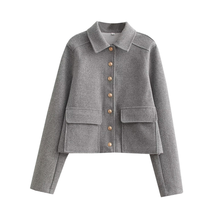 Kurzjacke Mit Knopfverschluss Und Taschen Für Damen