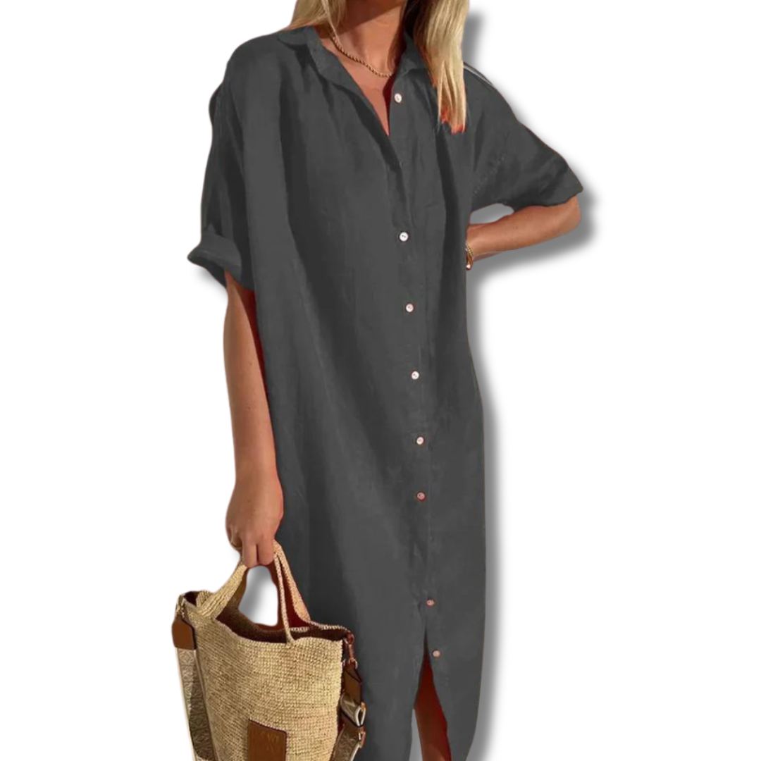 Lose Strand Leinen Sommerkleid für Frauen