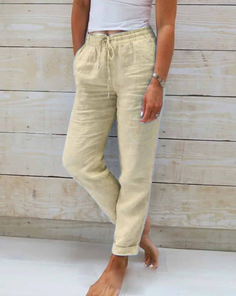 Aliams | Damen Leinenhose mit Baumwollanteil und elastischem Bund