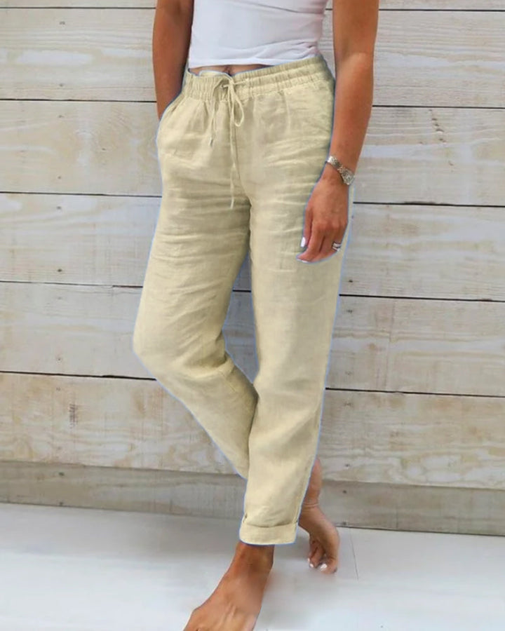 Aliams | Damen Leinenhose mit Baumwollanteil und elastischem Bund