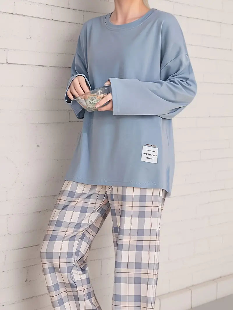 Damen Pyjama Set mit Rundhalsausschnitt und langen Ärmeln