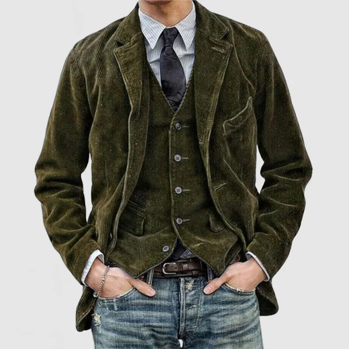 Vintage Herren Set Aus Blazer und Weste aus Geripptem Veloursleder