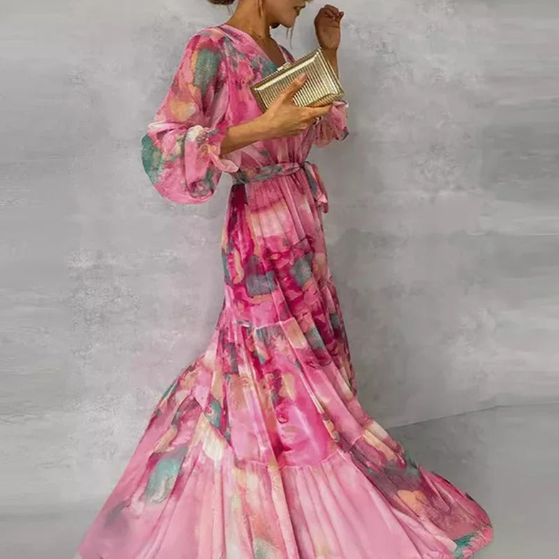 Aliams | Elegantes Langärmeliges Maxikleid mit Blumenmuster