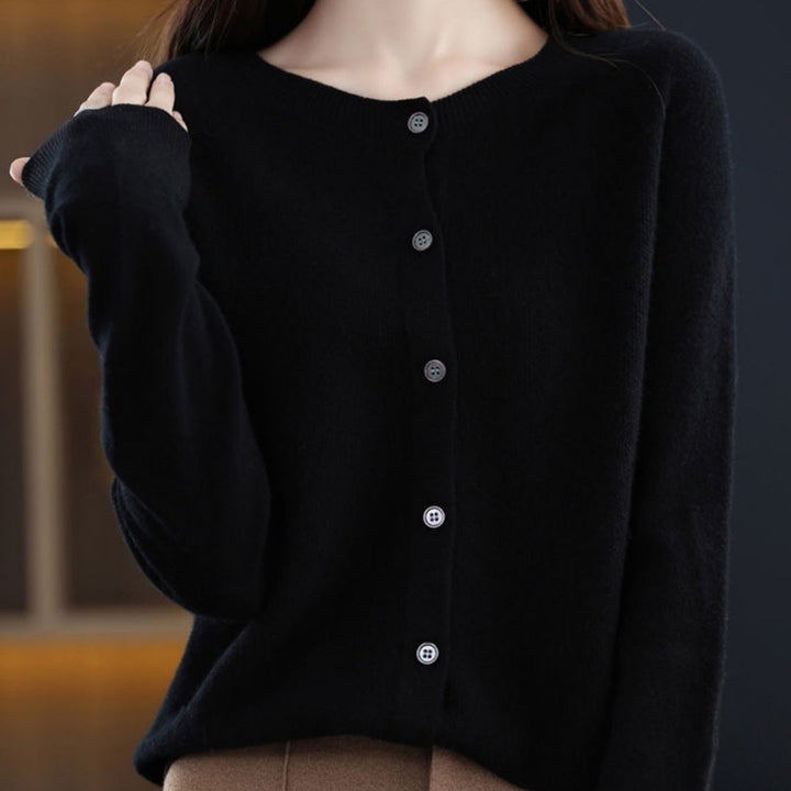 Aliams | Merino Wollstrickjacke mit Rundhalsausschnitt und Langen Ärmeln