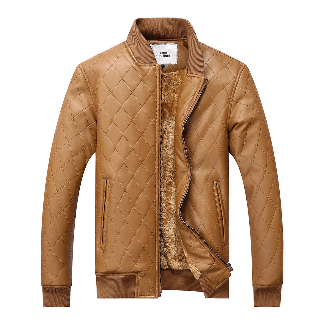 Herren gesteppte Lederjacke mit kuscheligem Innenfutter Aliams