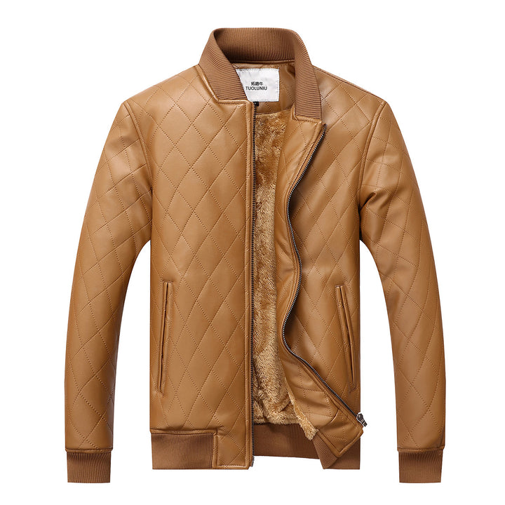 Herren gesteppte Lederjacke mit kuscheligem Innenfutter Aliams