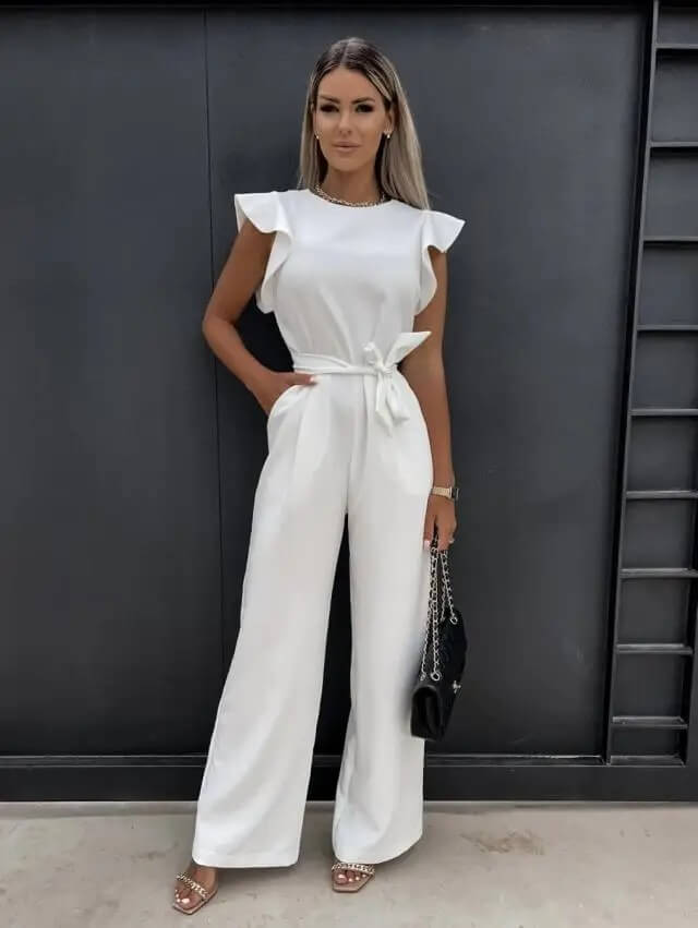 Jumpsuit für Damen mit V-Ausschnitt und Taillengürtel