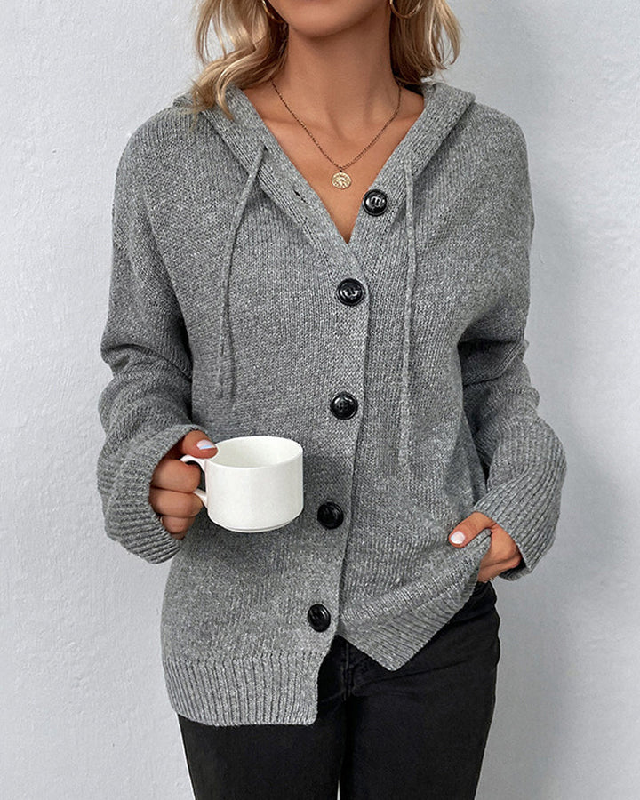 Aliams | Corina Einfarbige Strickjacke mit Kapuze und Schnürsenkeln