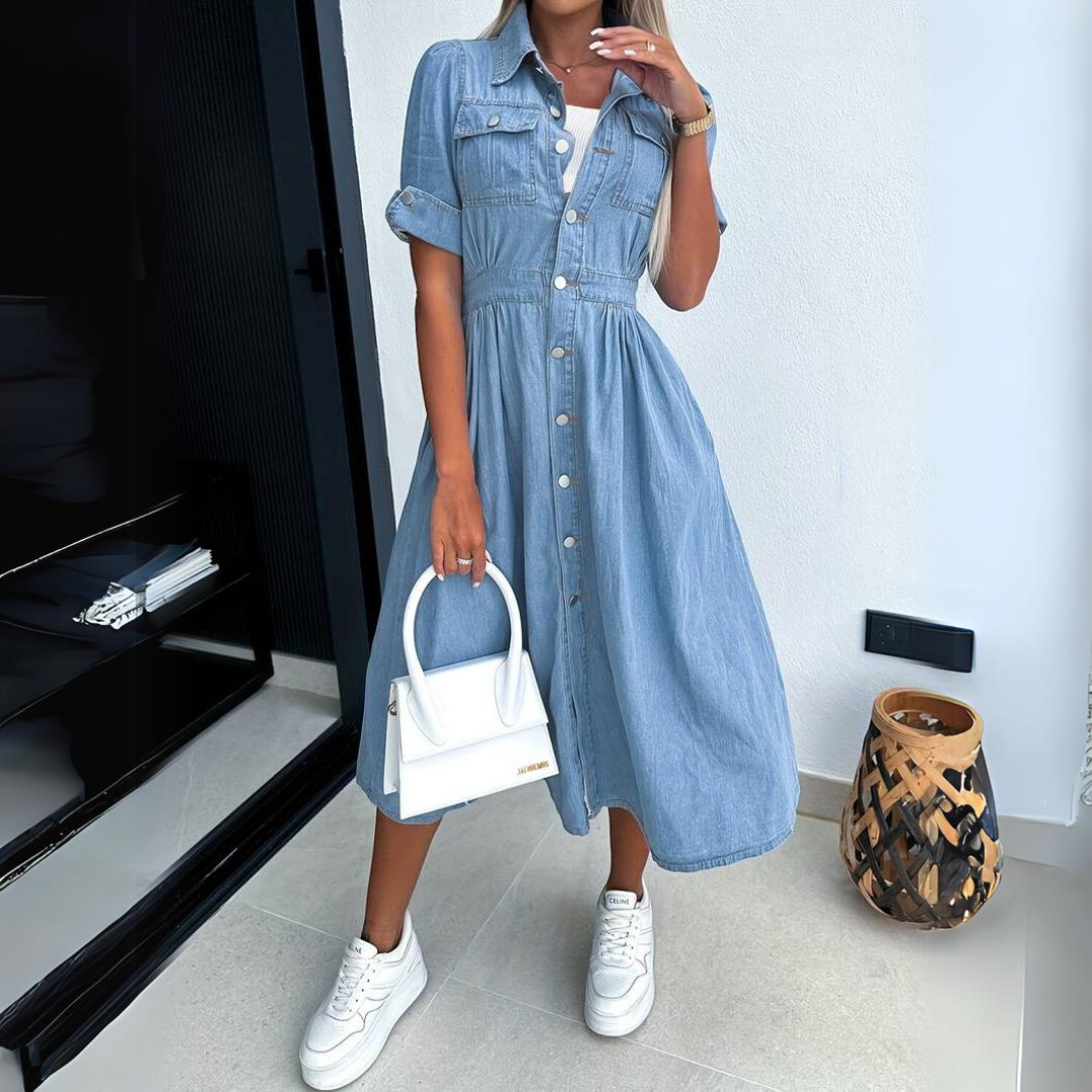 Rabeca Denim-Kleid - Kurze Ärmel
