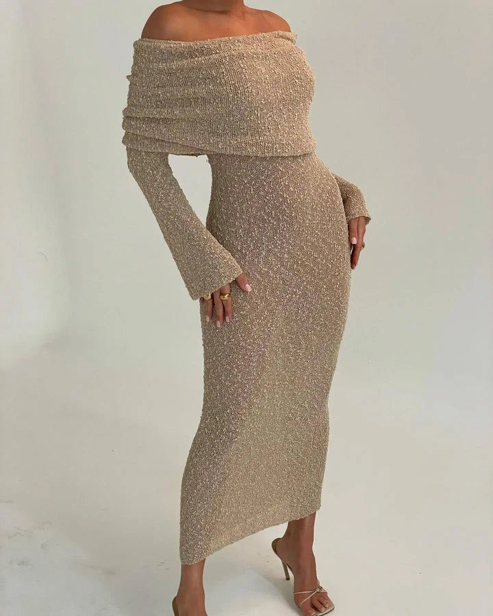 Schulterfrei Strick-Maxi-Kleid Für Damen