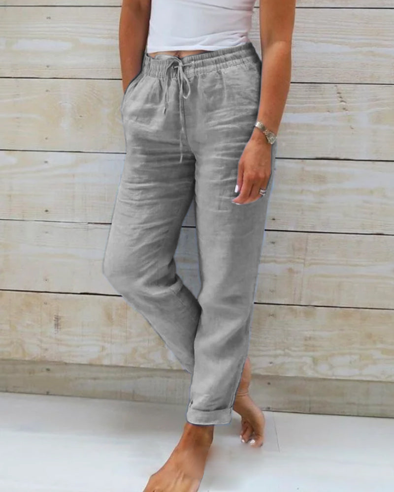 Aliams | Damen Leinenhose mit Baumwollanteil und elastischem Bund