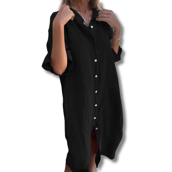 Lose Strand Leinen Sommerkleid für Frauen