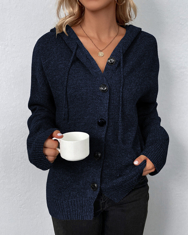 Aliams | Corina Einfarbige Strickjacke mit Kapuze und Schnürsenkeln
