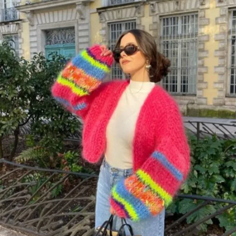 Aliams | Gestreifte Offene Strickjacke
