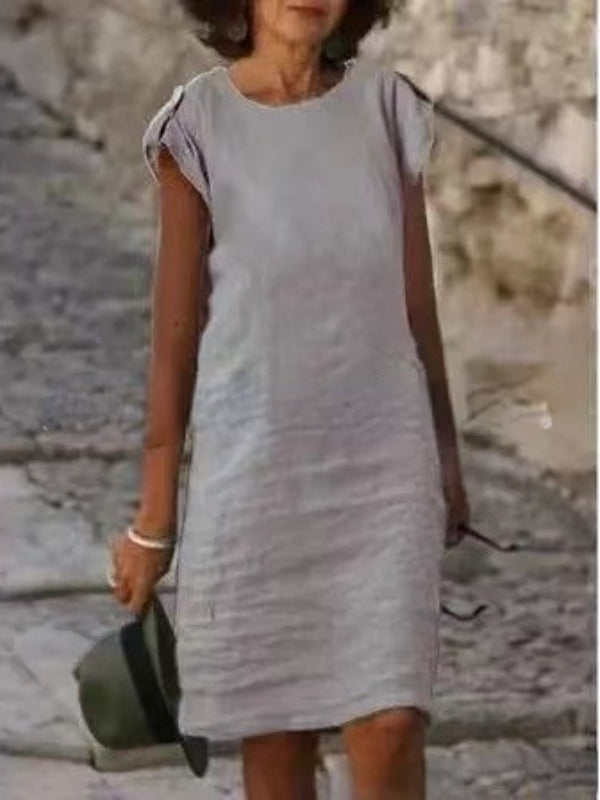 Aliams | Midikleid für Frauen In Farbenfrohem Baumwoll-Leinen Ohne Ärmel mit Rundem Ausschnitt