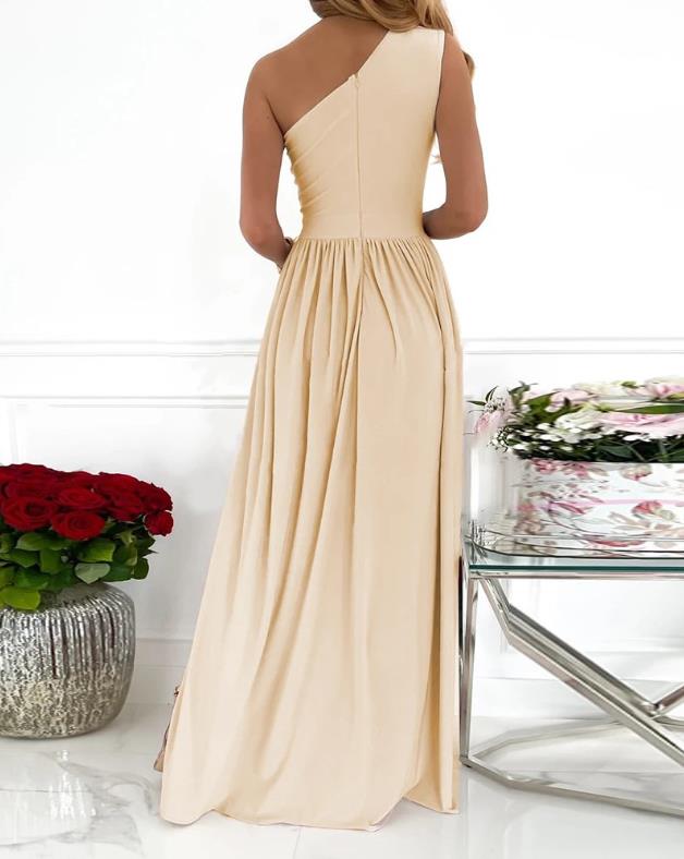 Aliams | Damen-Cocktail-Maxikleid mit Ein-Schulter-Hohem Geteiltem Ausschnitt