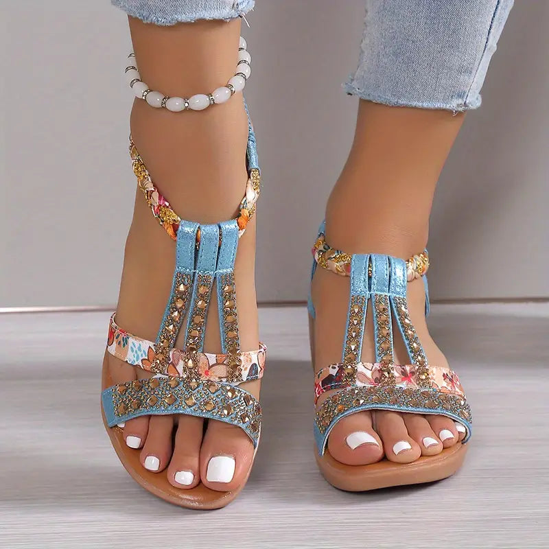 Aliams | Inka Boho Glam Strass Geflochtene Keilsandalen