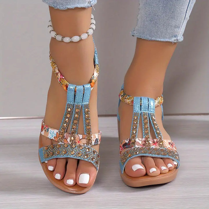 Aliams | Inka Boho Glam Strass Geflochtene Keilsandalen