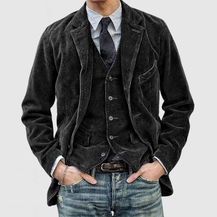 Vintage Herren Set Aus Blazer und Weste aus Geripptem Veloursleder