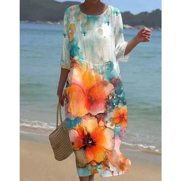 Elegantes Geblümtes Kleid Mit Bauchbedeckung