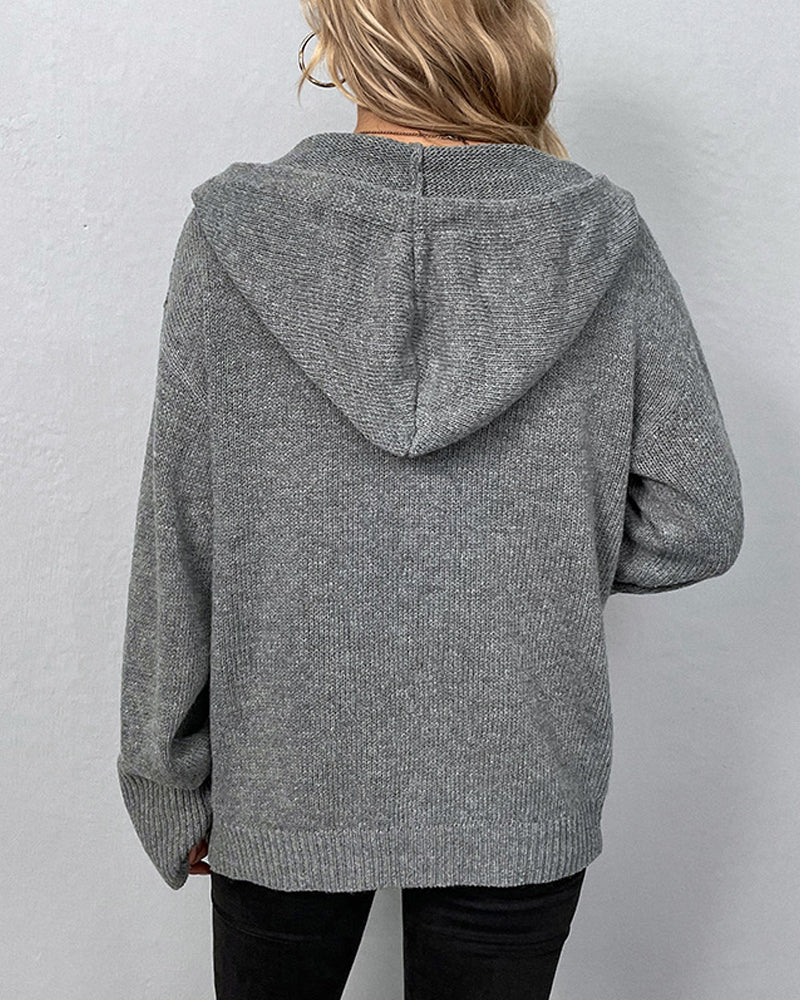 Aliams | Corina Einfarbige Strickjacke mit Kapuze und Schnürsenkeln