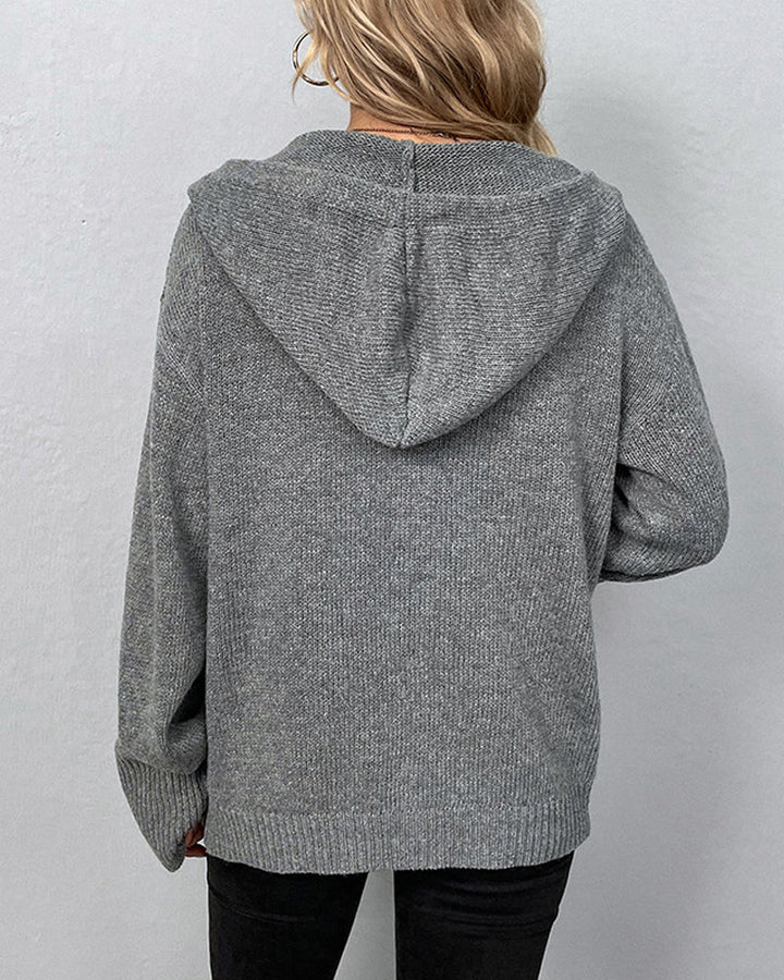Aliams | Corina Einfarbige Strickjacke mit Kapuze und Schnürsenkeln
