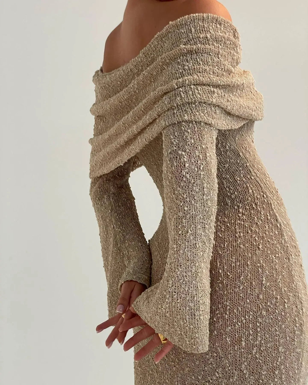 Schulterfrei Strick-Maxi-Kleid Für Damen