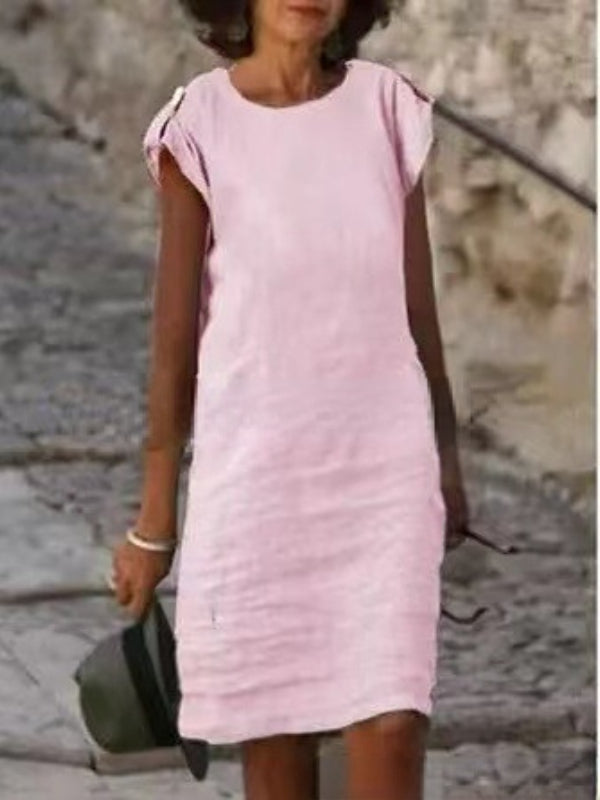 Aliams | Midikleid für Frauen In Farbenfrohem Baumwoll-Leinen Ohne Ärmel mit Rundem Ausschnitt