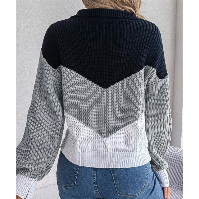 Contrane | Chic Damen Strickpullover Mit Revers-Detail