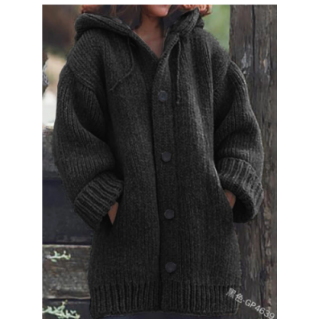 Kuscheliger Strickmantel Mit Kapuze Für Damen