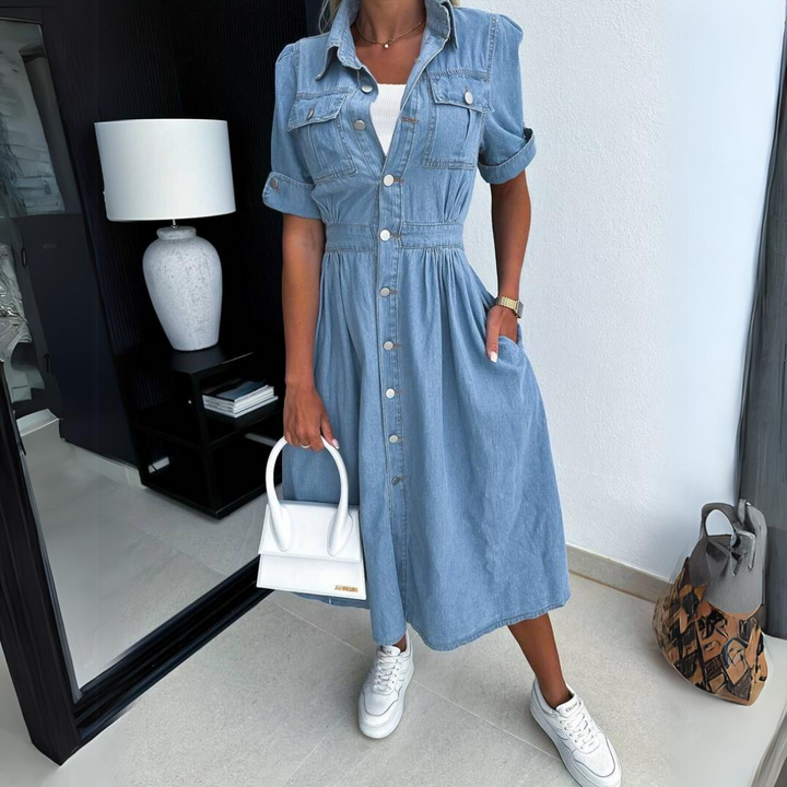 Rabeca Denim-Kleid - Kurze Ärmel