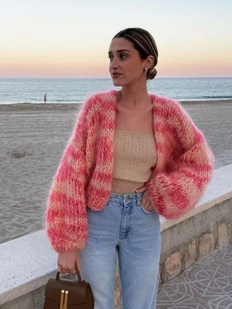 Aliams | Gestreifte Offene Strickjacke