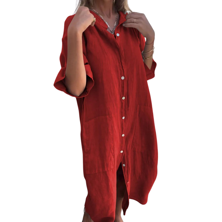 Lose Strand Leinen Sommerkleid für Frauen