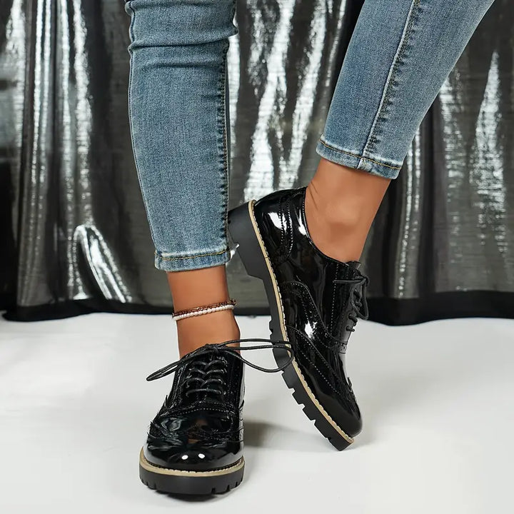 Aliams | Lackschuhe Im Oxford Stil mit Klobiger Sohle für Damen