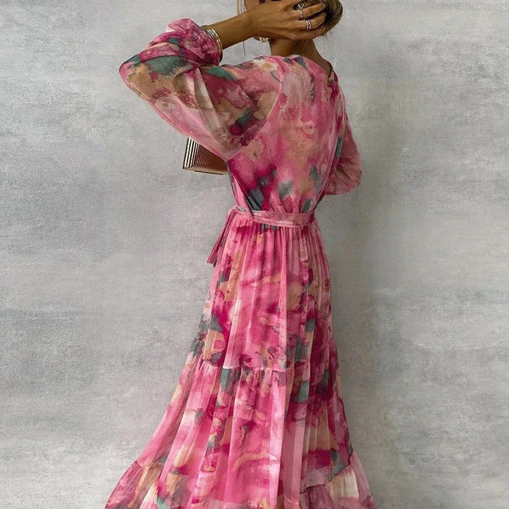 Aliams | Elegantes Langärmeliges Maxikleid mit Blumenmuster