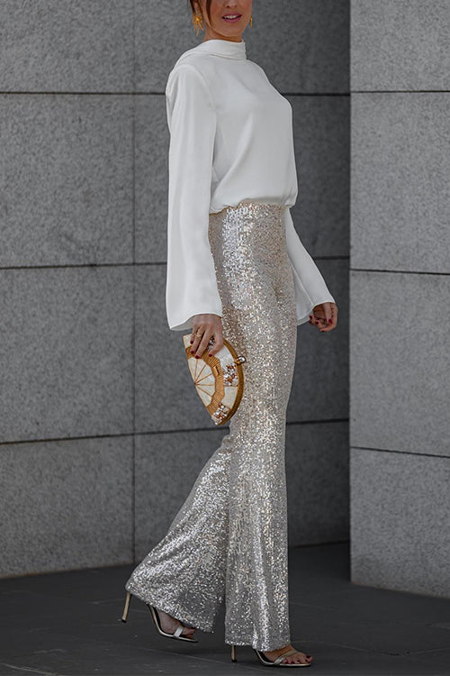 Aliams | Elastischer Bund Glockenhosen Dehnbare Pailletten-Hosen