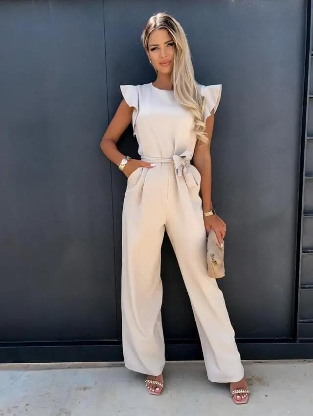Jumpsuit für Damen mit V-Ausschnitt und Taillengürtel