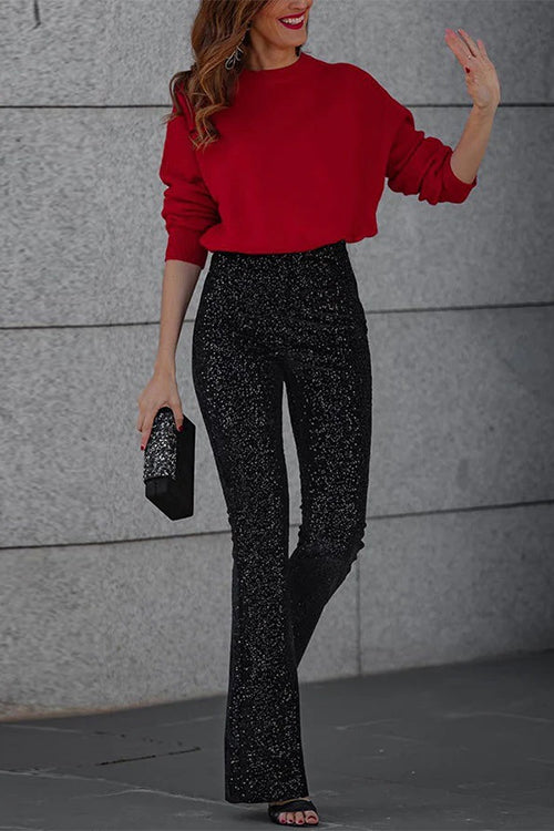 Aliams | Elastischer Bund Glockenhosen Dehnbare Pailletten-Hosen