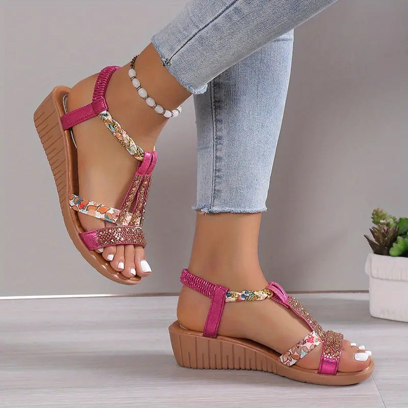Aliams | Inka Boho Glam Strass Geflochtene Keilsandalen