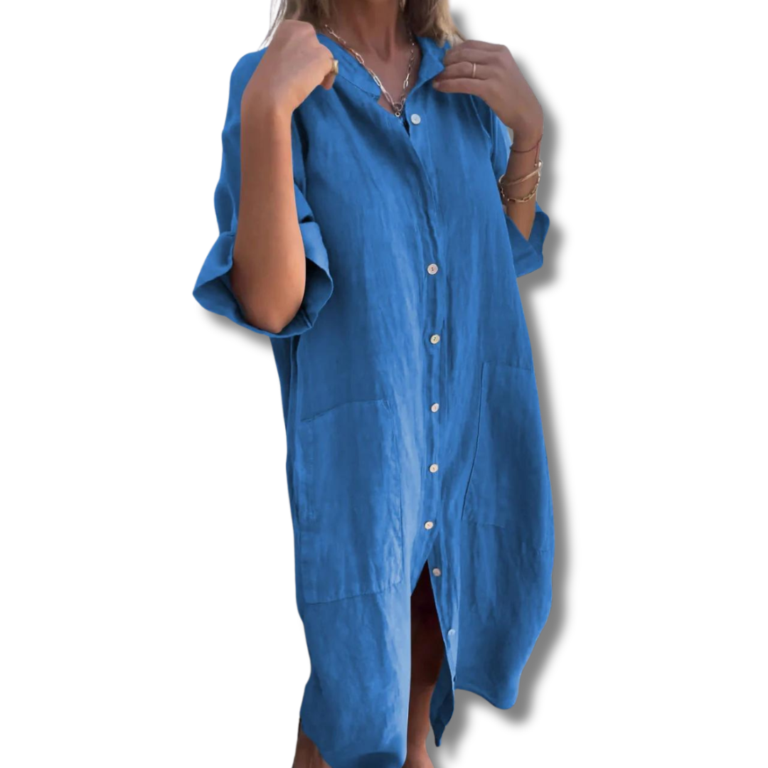 Lose Strand Leinen Sommerkleid für Frauen