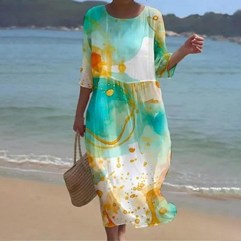 Elegantes Geblümtes Kleid Mit Bauchbedeckung