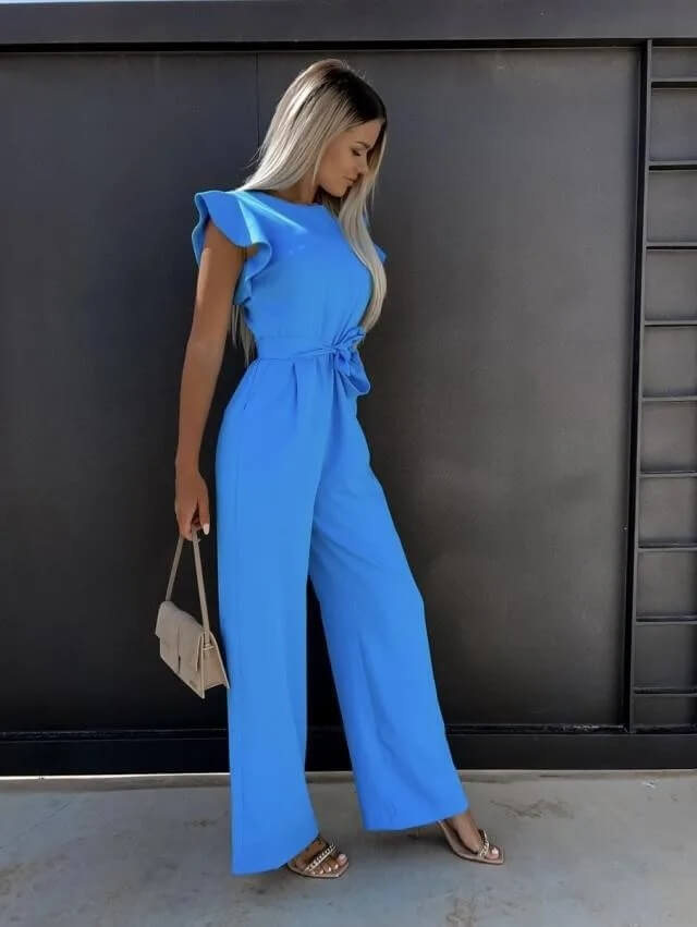 Jumpsuit für Damen mit V-Ausschnitt und Taillengürtel