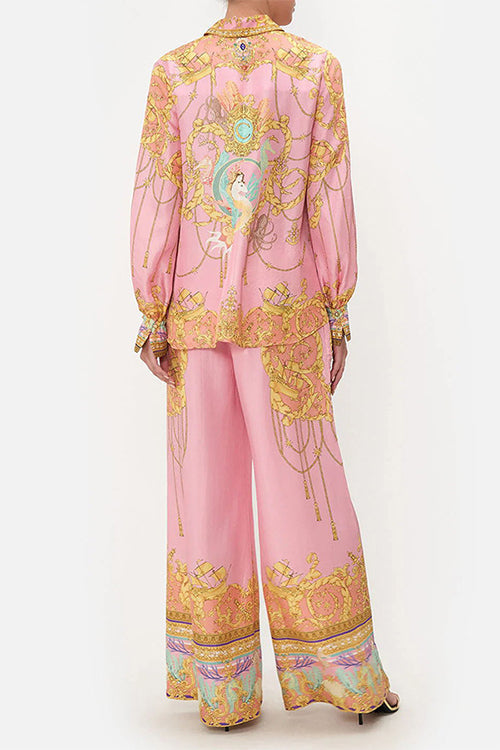 Aliams | Rosiedress Einzigartiger Print Lantern Lange Ärmel Bluse Shirt und Weite Hosen Urlaub Outfit Set