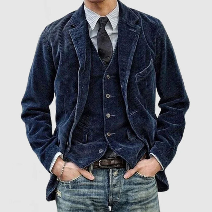 Vintage Herren Set Aus Blazer und Weste aus Geripptem Veloursleder