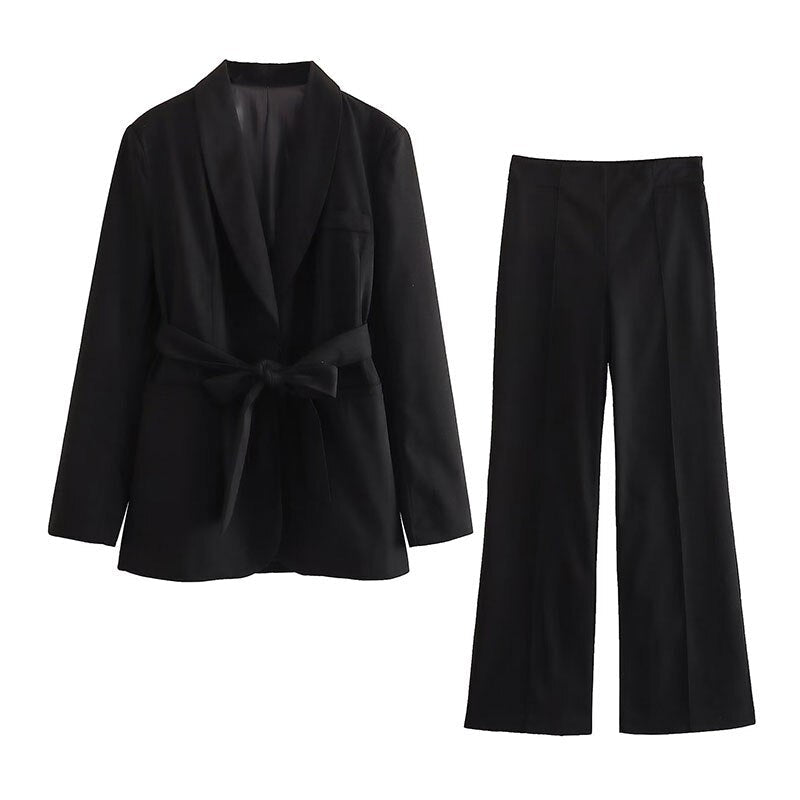 Aliams | 2-Teiliger Damenanzug Eleganter Blazer mit Gürtel und Passender Hose