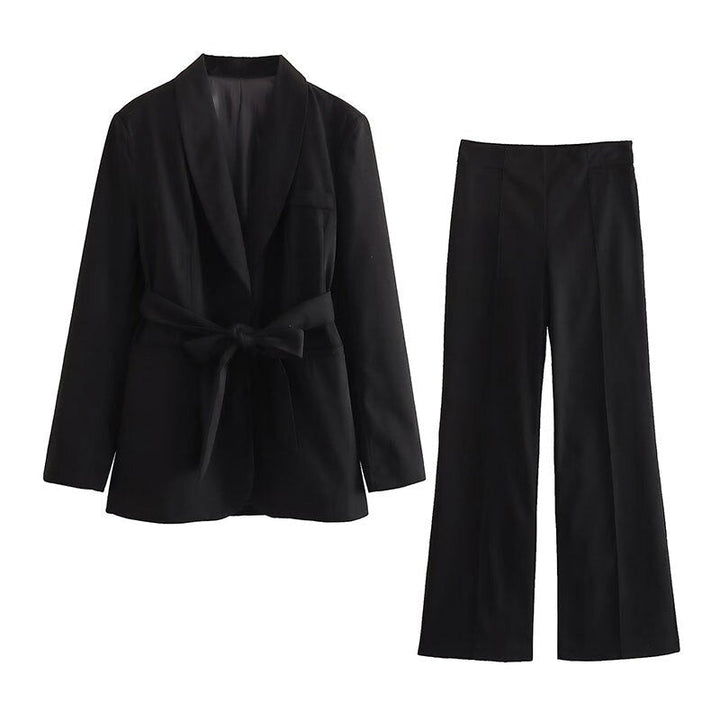 Aliams | 2-Teiliger Damenanzug Eleganter Blazer mit Gürtel und Passender Hose
