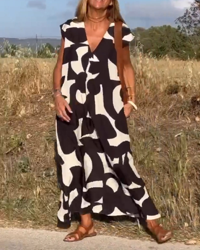 Aliams | Amara Maxikleid mit Print und V-Ausschnitt