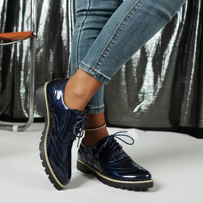 Aliams | Lackschuhe Im Oxford Stil mit Klobiger Sohle für Damen