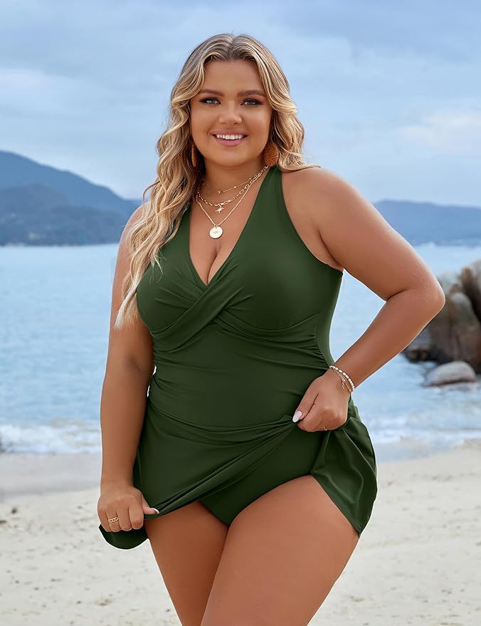 Aliams | Plus Size Einteiler Schwimmdress Badeanzug Bauchkontrolle Badeanzüge